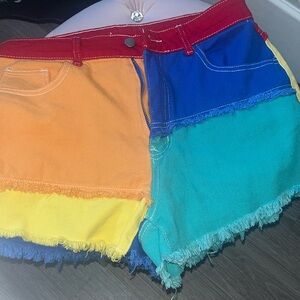 COLORBLOCK DENIM SHORTS